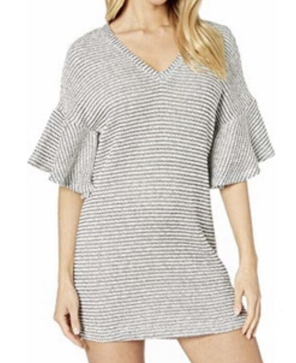 BCBGeneration Sweater Dress Black & White Bell Sleeve Mini Ribbed Knit Sz SMALL